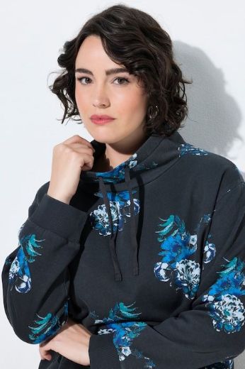 Plus size veliki brojevi Majica dugih rukava A kroja s povišenim ovratnikom i cvjetnim uzorkom za punije