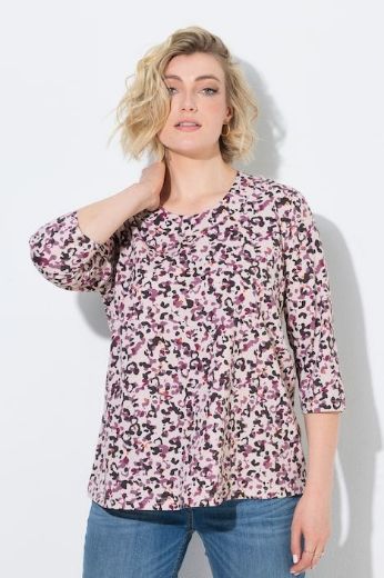 Plus size veliki brojevi Majica 3/4 rukava A kroja okruglog izreza s leopard uzorkom za punije