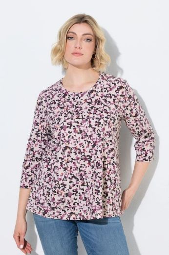 Plus size veliki brojevi Majica 3/4 rukava A kroja okruglog izreza s leopard uzorkom za punije
