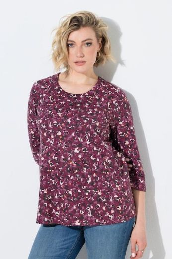 Plus size veliki brojevi Majica 3/4 rukava A kroja okruglog izreza s leopard uzorkom za punije