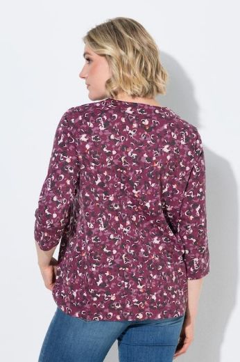 Plus size veliki brojevi Majica 3/4 rukava A kroja okruglog izreza s leopard uzorkom za punije