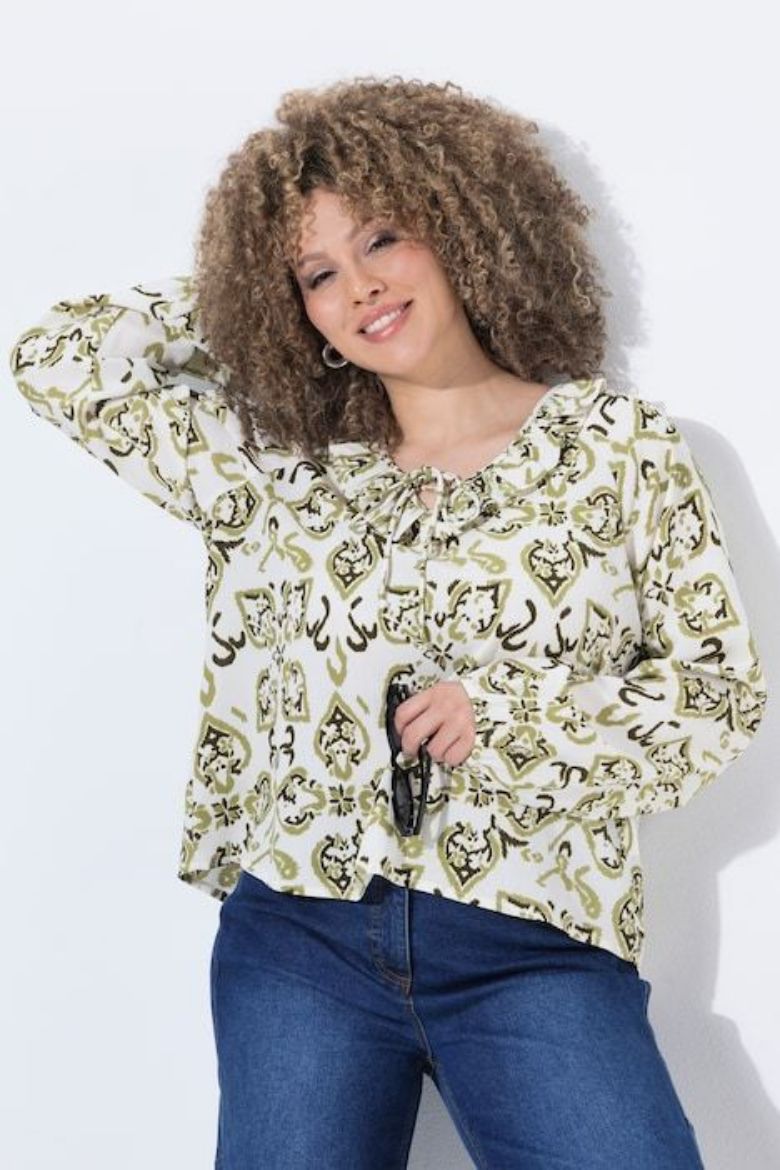 Plus size veliki brojevi Bluza dugih rukava A kroja V izreza s volanom za punije