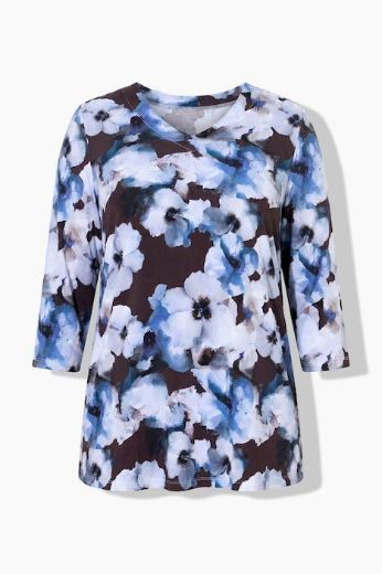 Plus size veliki brojevi Majica 3/4 rukava A kroja V izreza s cvjetnim uzorkom za punije
