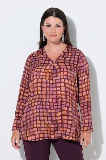 Plus size veliki brojevi Bluza dugih rukava od satena karirana za punije