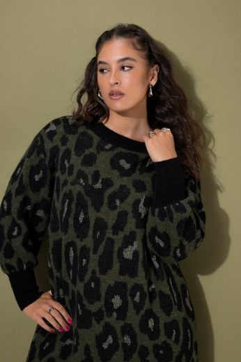 Plus size veliki brojevi Haljina dugih rukava šireg kroja leo uzorka za punije