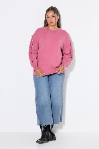 Plus size veliki brojevi Pulover dugih rukava širokog kroja s ukrasnim gumbima u obliku srca za punije