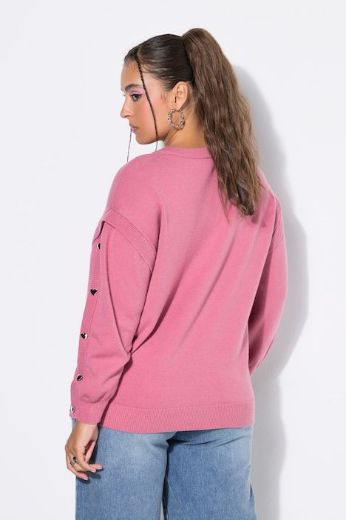 Plus size veliki brojevi Pulover dugih rukava širokog kroja s ukrasnim gumbima u obliku srca za punije