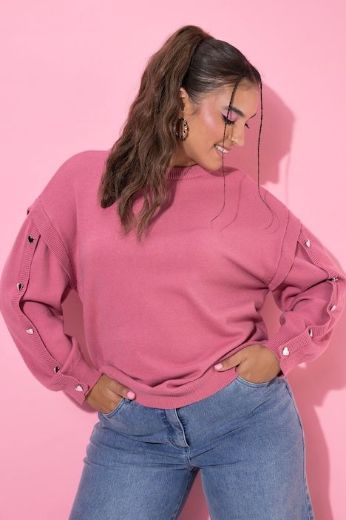 Plus size veliki brojevi Pulover dugih rukava širokog kroja s ukrasnim gumbima u obliku srca za punije