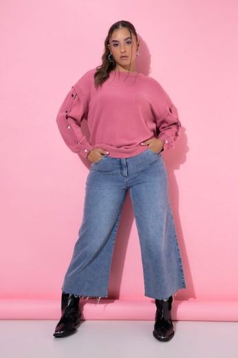 Plus size veliki brojevi Pulover dugih rukava širokog kroja s ukrasnim gumbima u obliku srca za punije