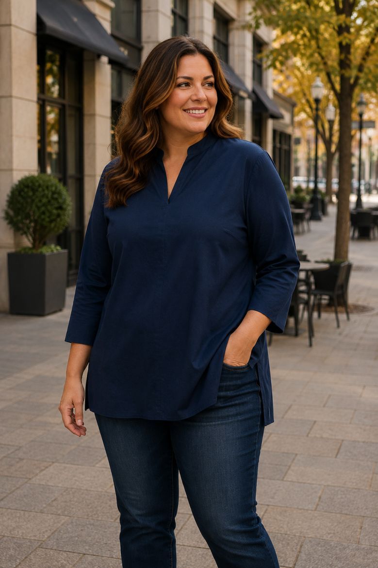 Plus size veliki brojevi Bluza 3/4 rukava V izreza za punije