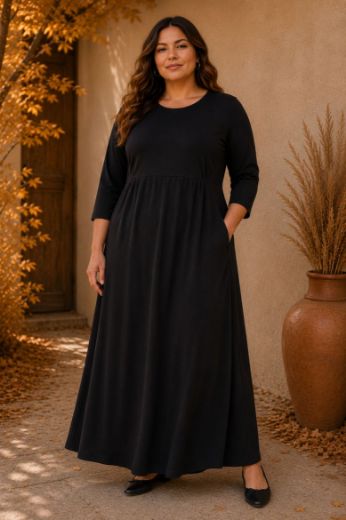 Plus size veliki brojevi Haljina maxi 3/4 rukava A kroja okruglog izreza za punije