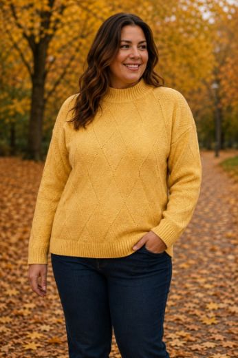Plus size veliki brojevi Pulover dugih rukava šireg kroja s povišenim ovratnikom i uzorkom za punije