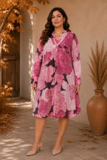 Plus size veliki brojevi Haljina midi dugih rukava A kroja V izreza s cvjetnim uzorkom za punije