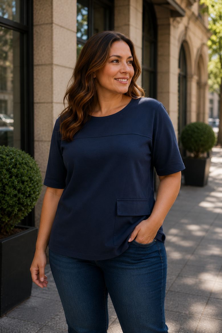 Plus size veliki brojevi Majica kratkih rukava okruglog izreza s džepom za punije