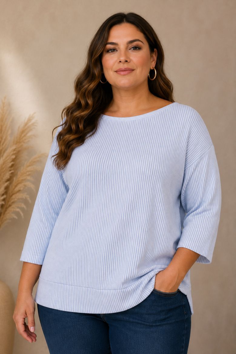Plus size veliki brojevi Majica dugih širokih rukava na pruge s lađa izrezom za punije