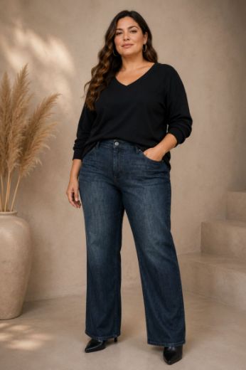 Plus size veliki brojevi Traperice širokih ravnih nogavica s udobnim strukom za punije