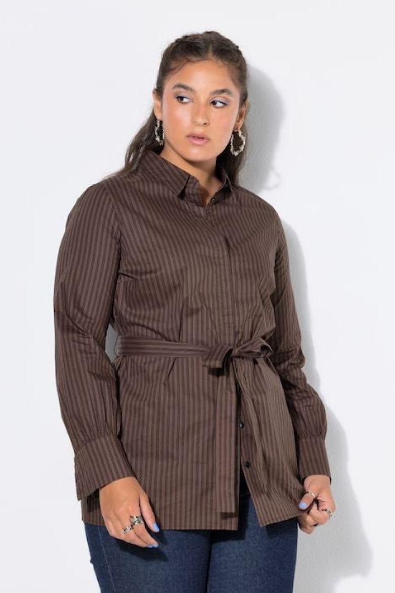 Plus size veliki brojevi Bluza dugih rukava s pojasom na vezanje za punije