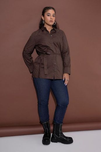 Plus size veliki brojevi Bluza dugih rukava s pojasom na vezanje za punije