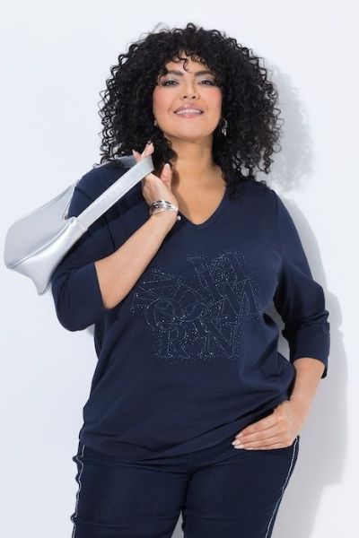 Veliki brojevi Majica 3/4 rukava V ovratnika moda za punije