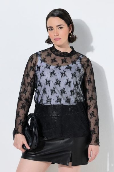 Veliki brojevi Majica dugih rukava od prozirne čipke moda za punije