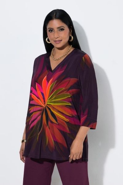 Veliki brojevi Bluza 3/4 rukava V ovratnika moda za punije