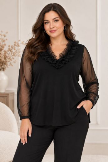 Plus size veliki brojevi Majica dugih rukava V ovratnika za punije