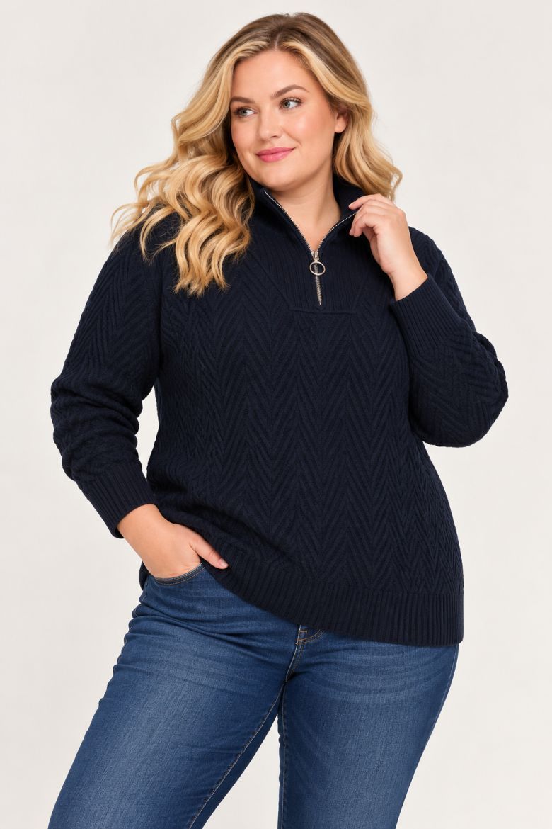 Plus size veliki brojevi Pulover s polu patentnim zatvaračem za punije