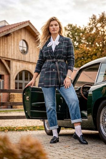 Plus size veliki brojevi Sako karirani dužeg kroja za punije