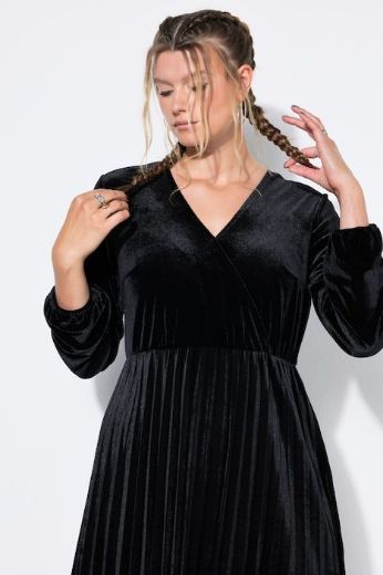 Plus size veliki brojevi Haljina midi dugih rukava baršunasta s plisiranom suknjom za punije