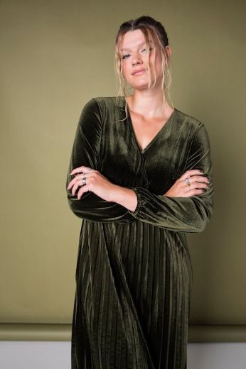 Plus size veliki brojevi Haljina midi dugih rukava baršunasta s plisiranom suknjom za punije