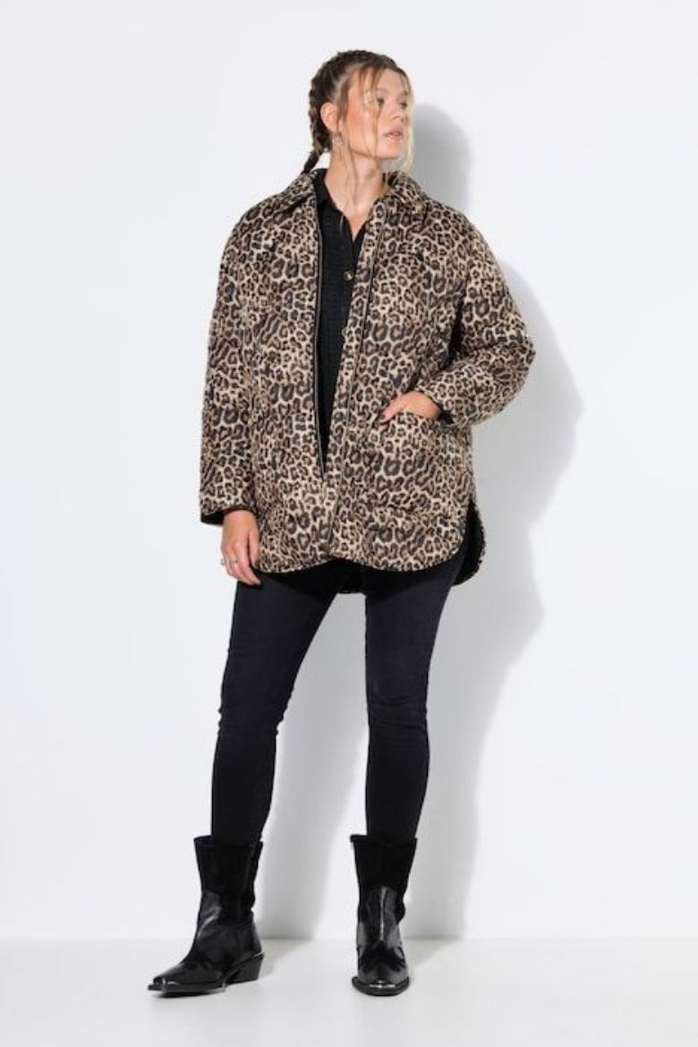 Plus size veliki brojevi Jakna prošivena dužeg kroja leopard uzorka za punije