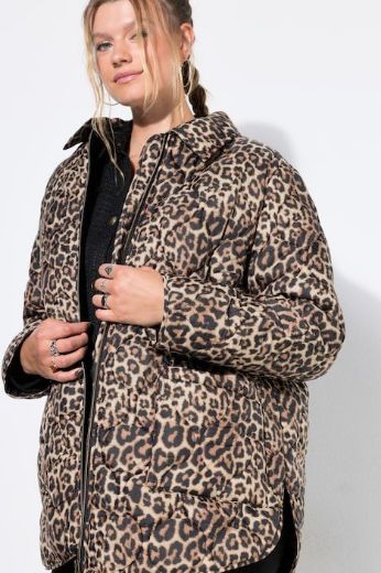 Plus size veliki brojevi Jakna prošivena dužeg kroja leopard uzorka za punije