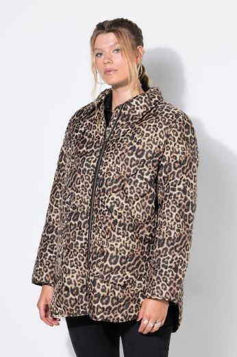 Plus size veliki brojevi Jakna prošivena dužeg kroja leopard uzorka za punije