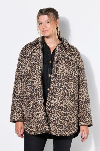 Plus size veliki brojevi Jakna prošivena dužeg kroja leopard uzorka za punije